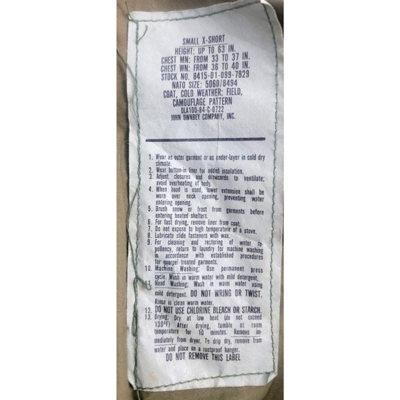 Vintage U.S. Army Field Jacket Woodland Camo 1980s Small X-Short - Picture 9 of 9